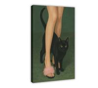 GTQZSAF Poster sur toile représentant un chat noir avec une femme - Art gothique sorcière (18) - Décoration de chambre à coucher, bureau, chambre, cadeau (30 x 45 cm)