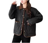 GTRQWW Veste matelassée d'hiver for Femme Cardigan rembourré en Coton avec col à Revers boutonné Manches Longues vêtement d'extérieur Chaud et décontracté(Black,L)
