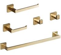 GTS3190BG Ensemble de matériel de salle de bain avec barre porte-serviette de 60 cm, 2 crochets pour serviette, support de papier toilette, porte-serviette en acier inoxydable brossé doré
