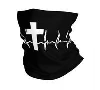 GTTDFASJ Bandanas Multifonctionnels de cou avec motif de battement de cœur de Jésus croisé pour la randonnée la chasse pour homme écharpe cagoule chrétienne cache-cou