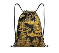 GTTDFASJ Sac à dos de sport pliable en forme de pagode dorée et noire pour homme et femme, motif saule, idéal pour le rangement et les courses