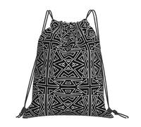 GTTDFASJ Sacs à dos multifonctionnels à cordon, motif géométrique abstrait de Zanzibar, en noir et blanc, pour chaussures, livres, pour hommes et femmes, pour l'école