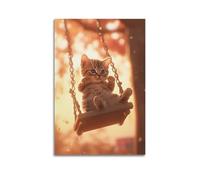 GTTHOK Poster décoratif sur toile représentant un chaton qui se balance 40 x 60 cm