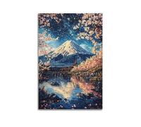 GTTHOK Poster style peinture à l'huile Bâtiment emblématique du Japon Mount Fuji Impression sur toile 40 x 60 cm