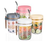 Gttyowyin Overnight Oats Lot de 4 bocaux à avoine avec couvercle et cuillère - Gobelets hermétiques de 350 ml pour yaourt à emporter, pots Overnight Oats pour flocons d'avoine, céréales, yaourts