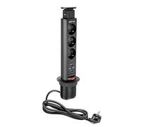 GTV- Bloc 3 prises + Usb escamotable - pour plan de travail - 60 mm - alu