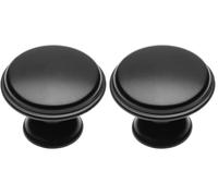 GTV Bouton CENTO noir mat Ø 28 mm I Boutons de meuble avec vis I Ronds Boutons d'armoire de cuisine Poignée de tiroir Coquillage : galvanisé peint (Lot de 2)