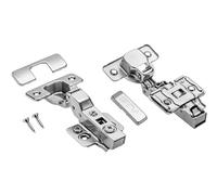 GTV Charnière hydraulique ECH pour porte jumelée, amortisseur soft close, montage clip-on, réglage 3D, diamètre 35mm, pour meuble de cuisine et armoire, acier nickelé (Lot de 6)