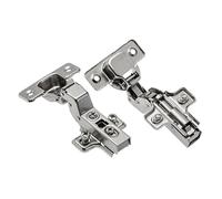 GTV Charnières rentrantes INHC avec amortisseur soft close, réglage 3D et embase clip-on, boîtier 35mm, pour porte de meuble encastrée, acier nickelé, lot de 2