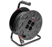 GTV Enrouleur de Câble 50m avec 4 Prises - Rallonge Électrique Robuste pour Intérieur et Extérieur, Idéal pour Jardin, Chantier et Maison - Noir