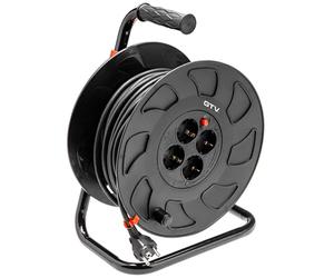 GTV Enrouleur de Câble 50m avec 4 Prises - Rallonge Électrique Robuste pour Intérieur et Extérieur, Idéal pour Jardin, Chantier et Maison - Noir