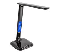 GTV LINEAR Lampe de Bureau LED 7W 420lm 3-CCT Dimmable, Lampe de Table avec Écran Horloge Date Température Réveil, Lampe de Bureau Tactile 5 Niveaux de Luminosité, Noir