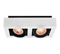 GTV LOID Spot de Plafond Blanc - Double Projecteur Rectangulaire Métal avec 2 Douilles GU10 ES111 Angle Réglable IP20 Design Moderne pour Salon Cuisine Bureau