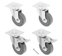GTV - Lot de 4 roulettes pivotantes GREYROLL pour meubles, 2 roulettes avec frein, 2 sans frein, en acier et caoutchouc, + 16 vis PanHead 5 x 15/16, diamètre : 75 mm, couleur : gris