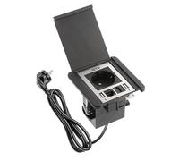 GTV - Multiprise de bureau FLIP, prise pour meuble encastré, 1 prise Schuko, 2 USB A, 1 RJ45, 1 HDMI, câble 1,5 m, prise rétractable haut de cuisine - Noir