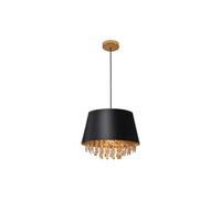 GTV NESTO Suspension Ø 30 cm - Abat-jour noir, surface intérieure dorée et cristaux, douille E27, IP20, câble réglable en hauteur, idéal pour chambre et salon, éclairage intérieur glamour