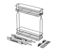 GTV Panier Coulissant pour Meuble Bas KO-BO200TD-60, 2 Niveaux pour Caisson 200 mm, Charge 15 kg, Rangement de Cuisine avec Glissières Incluses, Acier Finition Anthracite