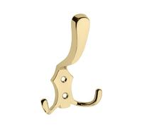 GTV Patère Triple Murale K24, Style Classique et Rétro, 3 Crochets de Rangement, Dimensions 122x78 mm, en Métal ZnAl Robuste, Finition Laiton Poli, Vis Incluses