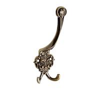 GTV Patère Triple Murale K24, Style Rétro Art Nouveau, Crochet Porte-Manteau Ornemental en Alliage de Zinc, Finition Laiton Antique, 150x50mm, Vis Incluses