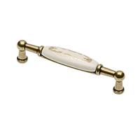 GTV Poignée de meuble 728B, BA 96 mm, zamak et porcelaine, finition laiton vieilli Motif ornement