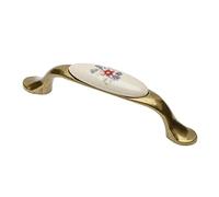 GTV Poignée de meuble 728P BA 96 mm Zamak et porcelaine Finition laiton vieilli Motif fleurs printanières