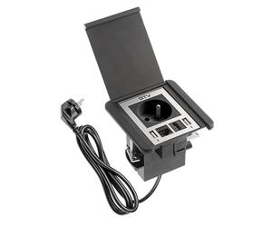 GTV - Prise de Courant Encastrable FLIP Pour Meubles et Plan de Travail - Avec USB, Prise Française, RJ45, HDMI - Câble 1,5 m - Noir