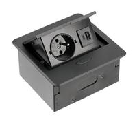 GTV - Prise de meuble AVARO, 1 prise française, USB A+C, longueur du câble 1,5 m, couleur noire, pour bureau, plateau de table, cuisine et bureau | Dimensions compactes