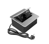 GTV - Prise de Meuble AVARO, 1 Prise Schuko, USB C, Longueur du câble 1,5 m, Couleur Argent, pour Bureau, Plateau de Table, Cuisine et Bureau | Dimensions compactes