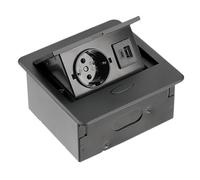 GTV - Prise de meuble AVARO, 1 prise Schuko, USB A+C, longueur du câble 1,5 m, couleur noire, pour bureau, plateau de table, cuisine et bureau | Dimensions compactes