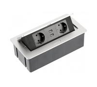 GTV Prise de meuble douce polyvalente avec surface douce au toucher, disposition asymétrique pour 3 fiches coudées, 3 couleurs : blanc, noir, argenté