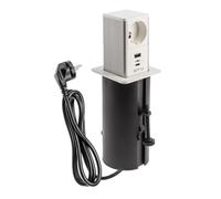 GTV - Prise de meuble Tower, prise encastrable extensible, 1 prise française, 1 x USB A, 1 x USB C, longueur du câble 1,5 m, couleur blanche, pour bureau, plateau de table, cuisine et bureau