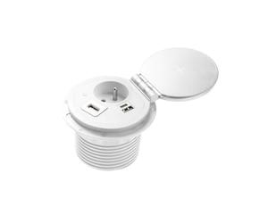 GTV Prise de meubles Charger Plus, chargeur à induction 5 W, ports USB-A/HDMI/RJ-45 interchangeables, profil ultra plat, idéale pour les bureaux et les cuisines