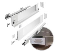 GTV - Système de tiroirs AXIS PRO | Tiroir avec côtés en verre | Tiroir | Système de tiroirs | Hauteur : 116 mm Longueur : 350 mm | Blanc avec verre laiteux