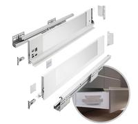 GTV - Système de tiroirs AXIS PRO | Tiroir avec côtés en verre | Tiroir | Système de tiroirs | Hauteur : 116 mm - Longueur : 450 mm | Blanc avec verre laiteux