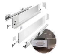 GTV - Système de tiroirs AXIS PRO | Tiroir avec côtés en verre | Tiroir | Système de tiroirs | Hauteur : 116 mm Longueur : 400 mm | Blanc avec verre laiteux