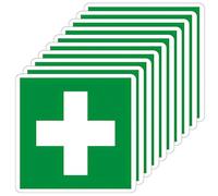 Gtwinsone 10Pcs Panneau Trousse de Secours PVC First Aid General Sign, Autocollant Trousse de Premiers Secours Auto-adhésif, Cassetta Pronto Sticker,Identification de l'armoire à Pharmacie,10x10cm