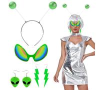 GTYARYUA Ensemble de Costume d'Alien, Deguisement Alien, Deguisement Extraterrestre, Costume Alien Femme, Alien Costume Accessoires avec Bandeau, Boucles d'oreilles, Lunettes de Soleil (Vert)