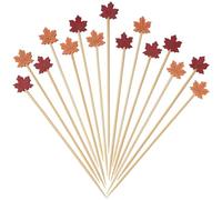 GTYARYUA Pic Cocktail Bois Pique, 100 PCS Bâtons Cocktail Pique Aperitif, Cure-Dents sur Le Thème de L'automne, Feuille D'érable Cure Dent Decoratif, pour Fruits Desserts Fournitures de Fête