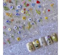 GTYARYUA Stickers Ongles Nail Art, Fleur, 5D Design, Cyan, Accessoires de Manucure Exquis pour Femmes