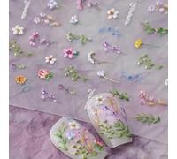 GTYARYUA Stickers Ongles Nail Art, Fleurs, Multicolor, 5D Design, Accessoires de Manucure Exquis pour Femmes