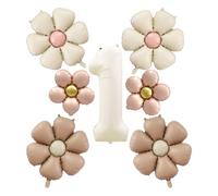 GTYHH 1 Ballon Numéro 1, 6 Ballons À Fleurs, Ballons en Aluminium, Ballons De Décoration pour Filles, Accessoires De Fond De Tir, Décoration De Fête De 1Er Anniversaire
