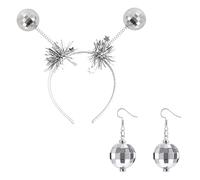 GTYHH 1 Bandeau Argenté De Style Extraterrestre Et 1 Paire De Bouchons d'oreilles, Décoration Boule À Facettes, Personnalité Légère Et Non Pressante, Adaptée Aux Spectacles De Fête sur Scène.