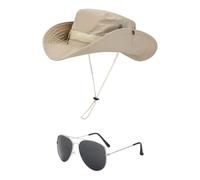 GTYHH 1 Chapeau De Soleil D'Extérieur À Large Bord Et 1 Paire De Lunettes De Soleil, Respirant, Léger Et Pliable, Pêche Et Autres Activités De Plein Air.