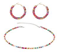 GTYHH 1 Paire De Boucles d'oreilles Colorées Et 1 Collier, Boucles d'oreilles Créoles, Boucles d'oreilles Rondes en Perles De Riz, Boucles d'oreilles Rétro Littéraires, Accessoires De Mode.