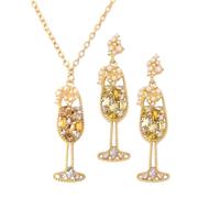 GTYHH 1 Paire De Boucles d'oreilles en Verre À Vin en Perles Et Strass Et 1 Collier Assorti, Ensemble De Bijoux De Banquet De Luxe, Accessoires De Haute Qualité, Célébrations Et Occasions Formelles.