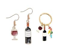 GTYHH 1 Paire De Boucles d'oreilles en Verre De Vin Rouge Et 1 Porte-Clés en Verre De Vin Rouge, Boucles d'oreilles Intéressantes, Boucles d'oreilles Créatives, Boucles d'oreilles Mignonnes
