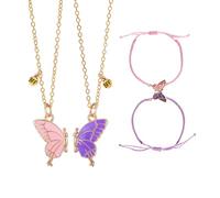 GTYHH 1 Paire De Bracelets D'Amitié Papillon Et 1 Paire De Colliers, Tresse Réglable, Légers Et Polyvalents, Adaptés Au Port Quotidien par Les Meilleurs Amis Et Les Couples en Cadeau.