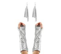 GTYHH 1 Paire De Manches À Paillettes Et 1 Boucle d'oreille, Accessoires Disco, Manches Élastiques pour Femmes, Tenue De Spectacle sur Scène, Vêtements De Fête Et De Danse.