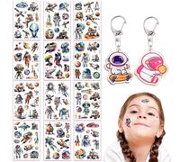 GTYHH 12 Autocollants De Tatouage D'Espace Et 2 Pendentifs Clés D'Espace, Dessin Animé-Astronaute -Sticker, Autocollant De Récompense pour Bébé, Sac À Dos Acrylique -Hänker -Sornament.