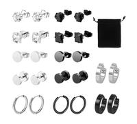 GTYHH 12 Paires De Boucles d'oreilles Personnalisées pour Hommes, 1 Sac De Rangement, Boucles d'oreilles en Acier Inoxydable, Boucles d'oreilles Noires, Clips d'oreilles en Acier Titane, Durchmesser.